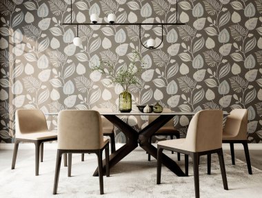 Büyük lüks, modern, parlak iç mekan. Oturma odası, 3D tasviri. Dijital olarak oluşturulmuş resim.