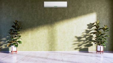 Büyük lüks, modern, aydınlık iç mekan. Klima modelleme 3D resimli. Dijital olarak oluşturulmuş.