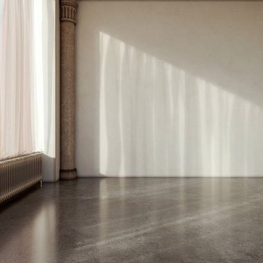 Büyük lüks, modern, parlak iç mekan. Oturma odası, 3D tasviri. Dijital olarak oluşturulmuş resim.