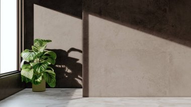 Büyük lüks, modern, parlak iç mekan. Oturma odası, 3D tasviri. Dijital olarak oluşturulmuş resim.