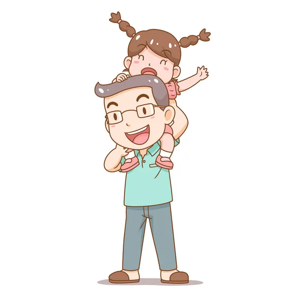 Cartoon Illustration Father Day Father Carrying Daughter His Shoulders — Stock Vector