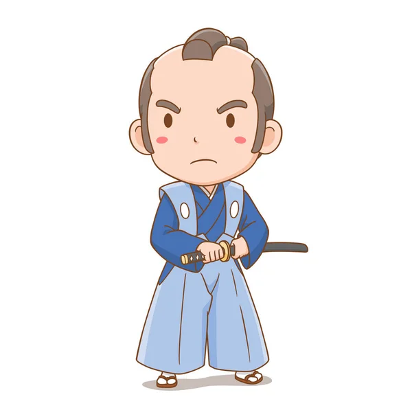 可爱的日本武士男孩卡通人物 — 图库矢量图片