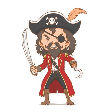 Korsan kılıcı taşıyan karikatür karakteri.