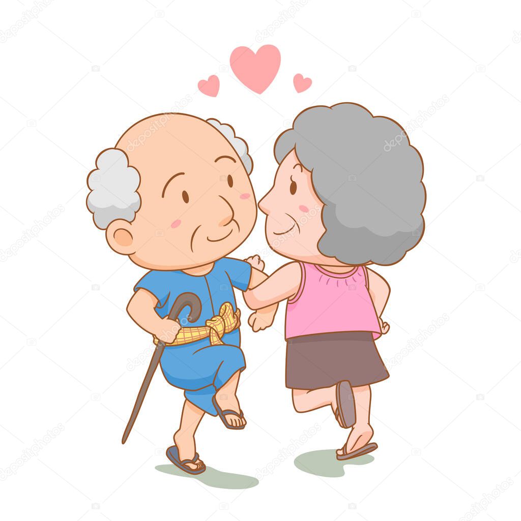 Cartoon illustration of grandparents dancing together with love. National grandparents' day.