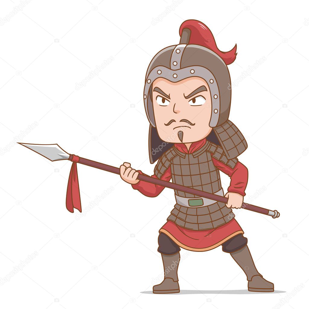 Cartoon character of ancient Chinese soldier.