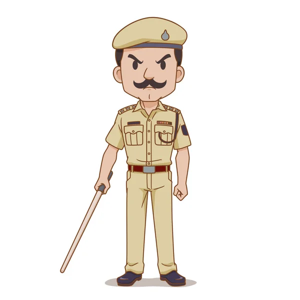 Cartoon Character Indian Police Holding Baton — Stock Vector