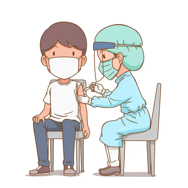 Cartoon Illustration Nurse Giving Injection Man — Stock Vector