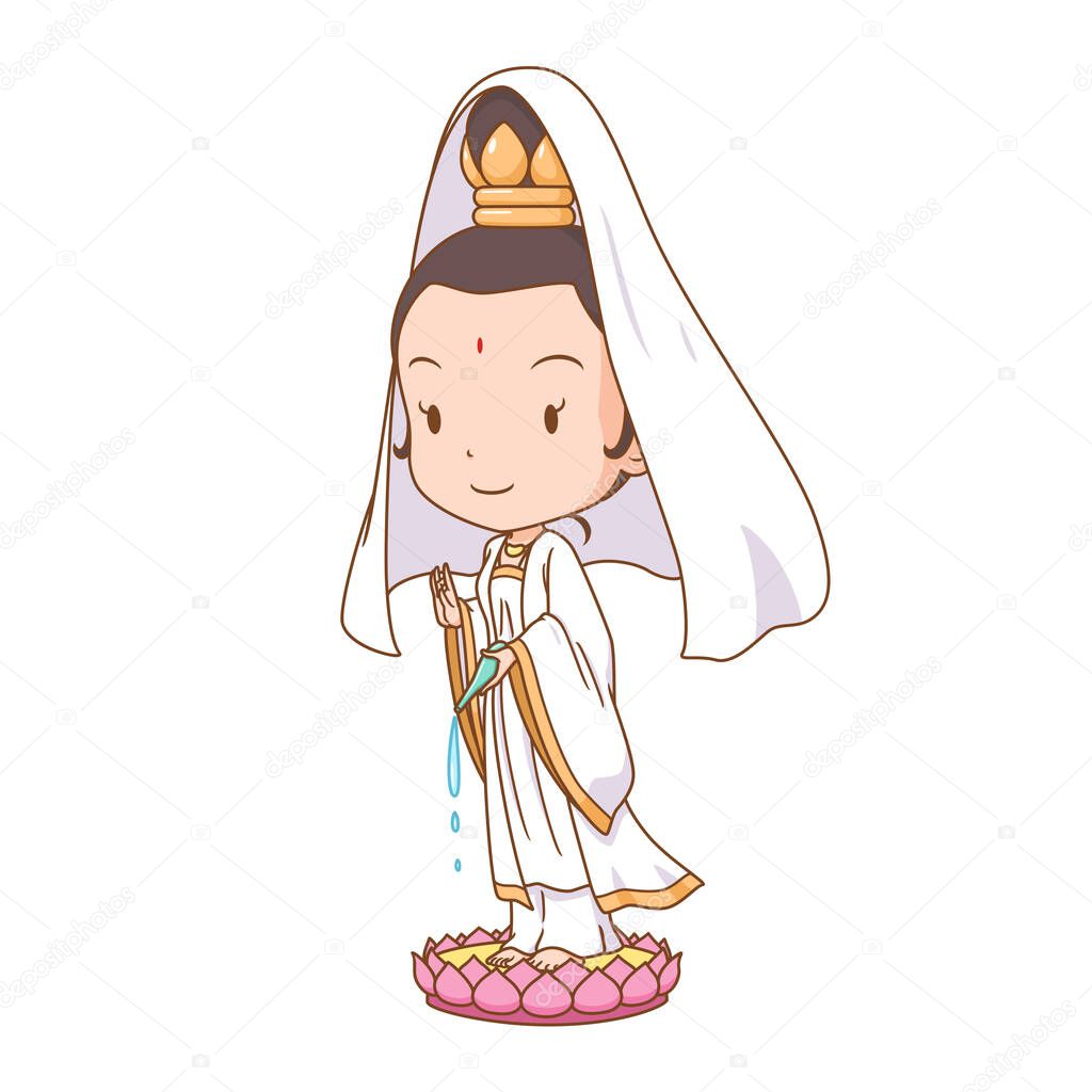 Cartoon character of Guanyin, Chinese goddess of mercy.