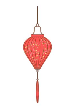 Çiçek tasarımlı kırmızı Vietnam fenerinin vektör çizimi.