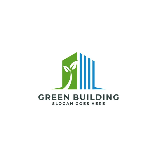 Λογότυπο Ακίνητης Περιουσίας Πράσινο Κτίριο Λογότυπος Εικονιδίου Οικολογικού Σχεδιασμού Πόλης — Διανυσματικό Αρχείο