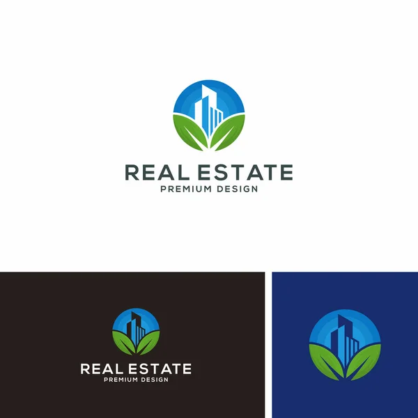 Real Estate Logo Green Building Eco City Design Icon Logotype — Stock Vector