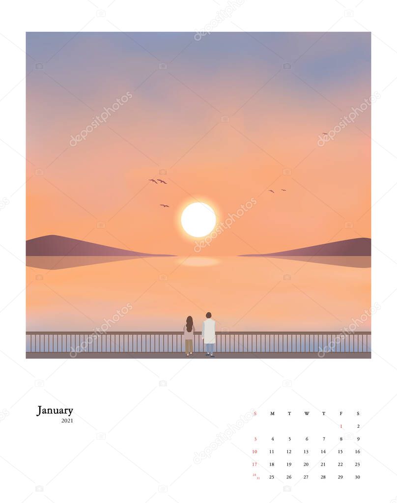 2021 New Year Calendar Set 01 : New Year's sunrise
