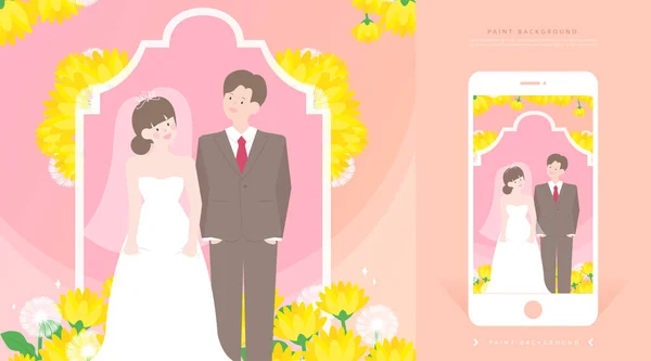 Glückliche Hochzeitsillustrationen Und Mobile Einladungen — Stockvektor