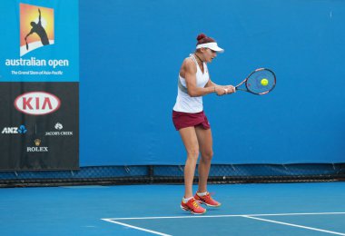 Junior tennis player Rebeka Masarova of Switzerland in action during her round 4 match at Australian Open 2016