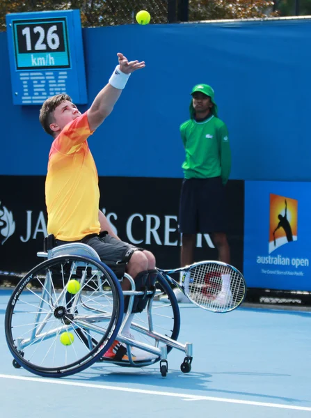 El campeón del Grand Slam Gordon Reid de Gran Bretaña en acción durante el Abierto de Australia 2016 en silla de ruedas individual partido final —  Fotos de Stock