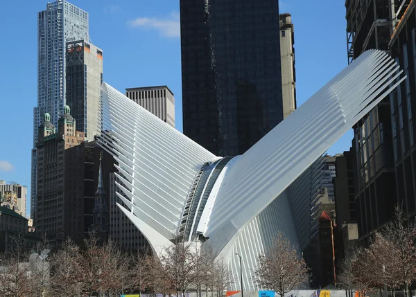 The state-of-the-art World Trade Center Transportation Hub designed by Santiago Calatrava opens to the public — 图库照片