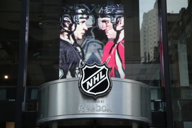 The NHL shop windows decoration in Manhattan. clipart