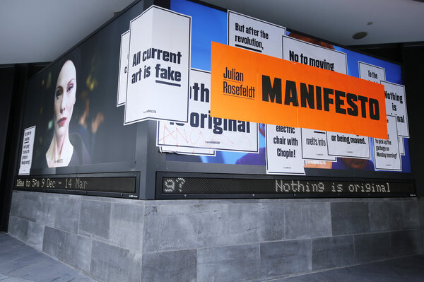 Film installation presents Julian Rosefeldt in Manifesto at ACMI.