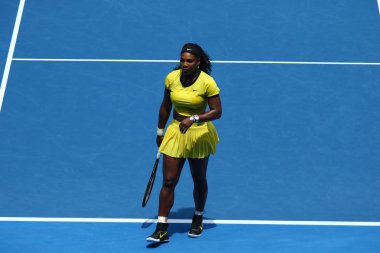 Yirmi bir kez Grand Slam şampiyonu Serena Williams Avustralya Açık 2016 onun çeyrek final maçında sırasında eylem