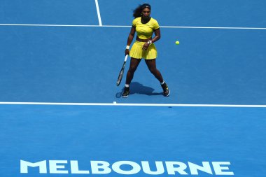 Yirmi bir kez Grand Slam şampiyonu Serena Williams Avustralya Açık 2016 onun çeyrek final maçında sırasında eylem