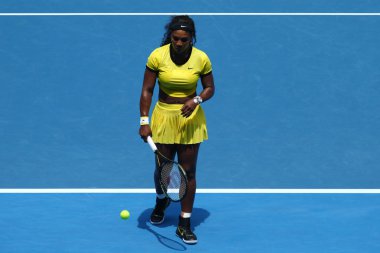 Yirmi bir kez Grand Slam şampiyonu Serena Williams Avustralya Açık 2016 onun çeyrek final maçında sırasında eylem