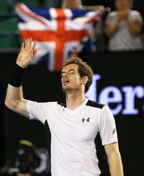 Andy Murray, campeón del Grand Slam del Reino Unido, celebra la victoria tras su partido de semifinales del Abierto de Australia 2016 — Foto de Stock