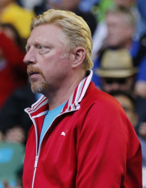 Altı kez Grand Slam şampiyonu Boris Becker Novak Djokovic Sırbistan Avustralya Açık 2016 onun yuvarlak 4 maç sırasında destekler