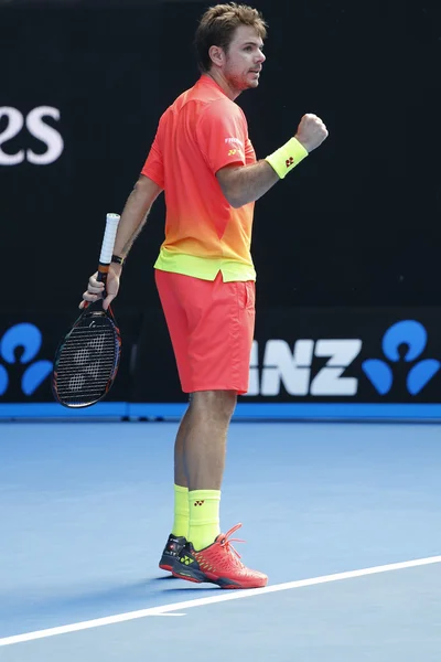 Campeón del Grand Slam Stanislas Wawrinka de Suiza en acción durante su partido de ronda 4 en el Abierto de Australia 2016 — Foto de Stock