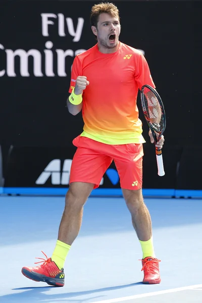 Campeón del Grand Slam Stanislas Wawrinka de Suiza en acción durante su partido de ronda 4 en el Abierto de Australia 2016 — Foto de Stock