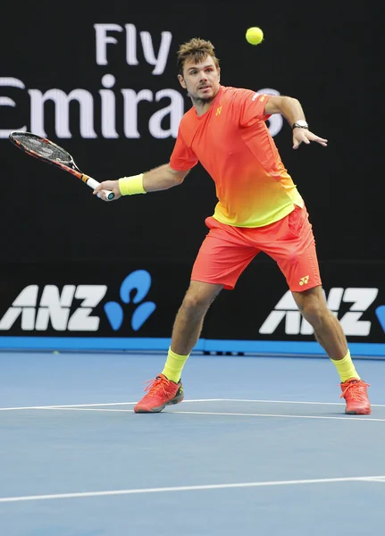 Grand-Slam-Champion Stanislas Wawrinka in Aktion bei seinem Erstrundenmatch bei den Australian Open 2016 — Stockfoto