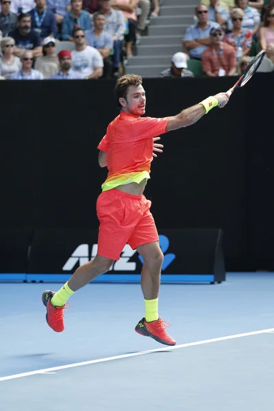 Campeón del Grand Slam Stanislas Wawrinka de Suiza en acción durante su partido de ronda 4 en el Abierto de Australia 2016 — Foto de Stock