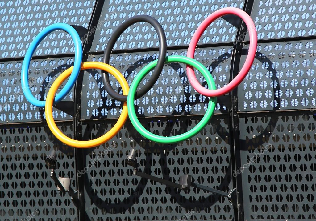 MELBOURNE, AUSTRALIA - JANUARY 23, 2016: Olympic rings at Olympic Park in Melbourne, Australia. The 1956 Summer Olympics were an international multi-sport event which was held in Melbourne,  Australia