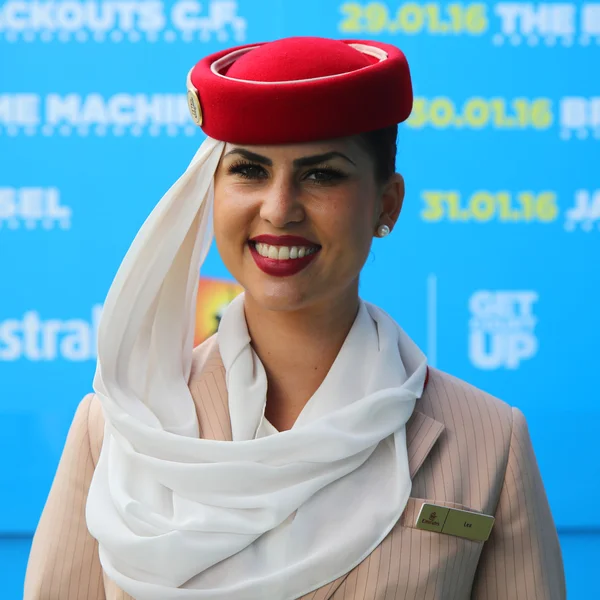 Emirates Airline flight attendant during Australian Open 2016 — Stock Photo, Image