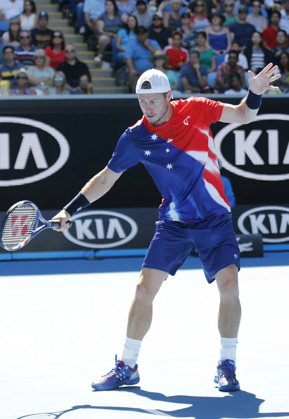 Dos veces campeón del Grand Slam Lleyton Hewitt de Australia en acción durante su último partido de dobles profesionales — Foto de Stock