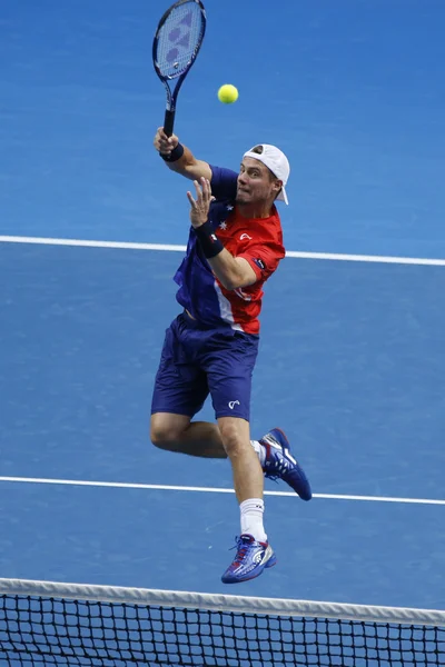 Der zweimalige Grand-Slam-Champion Lleyton Hewitt aus Australien in Aktion während seines Doppelmatches bei den Australian Open 2016 — Stockfoto