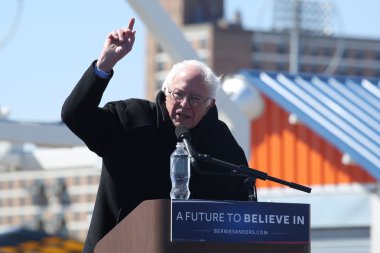 Presidential candidate Bernie Sanders speaks during rally at iconic Coney Island boardwalk in Brooklyn