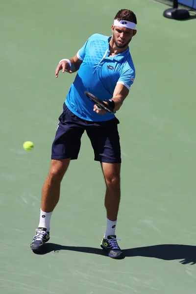 Professionele tennisspeelster Jiri Vesely van Tsjechië in actie tijdens zijn derde ronde match tijdens ons Open 2015 — Stockfoto