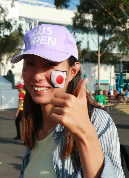 Japanese tennis fan at Australian Open 2016 at Australian tennis center in Melbourne Park — Stock Photo, Image