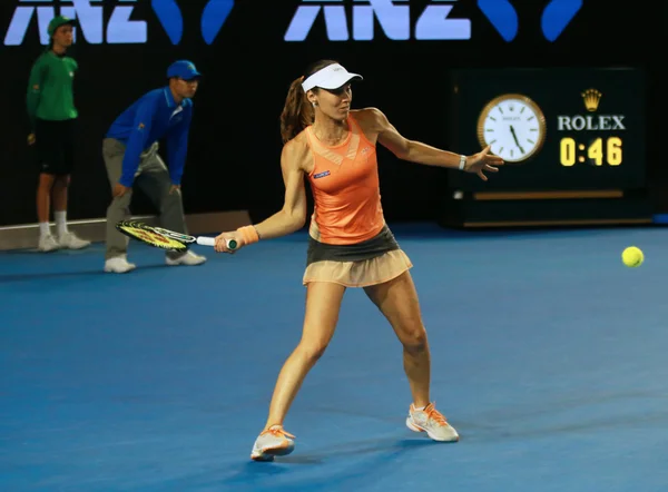 Grand Slam mistrza Martina Hingis Szwajcarii w akcji podczas końcowego meczu podwaja w Australian Open 2016 — Zdjęcie stockowe