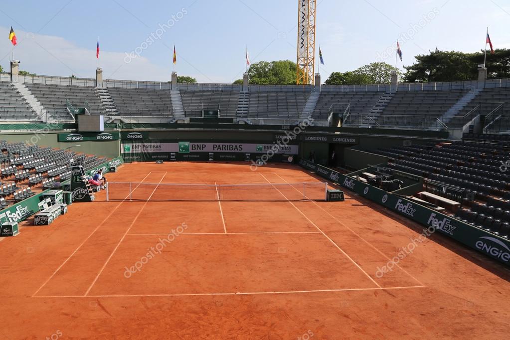 PARIS, FRANCE- MAY 24, 2015 Clay court ready for Roland Garros 2015 at Le Stade Roland Garros in Paris, France