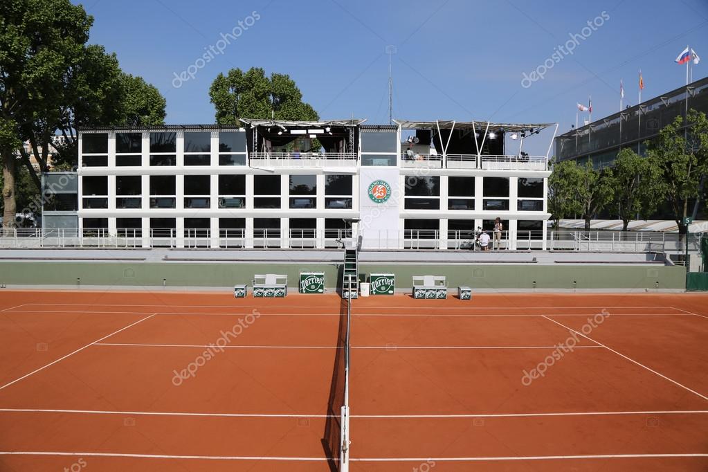 PARIS, FRANCE- MAY 24, 2015 Clay court ready for Roland Garros 2015 at Le Stade Roland Garros in Paris, France