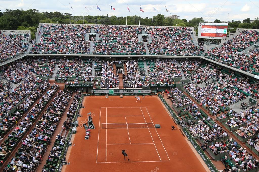 PARIS, FRANCE- MAY 25, 2015: Court Philippe Chatrier at Le Stade Roland Garros during Roland Garros 2015 match in Paris, France