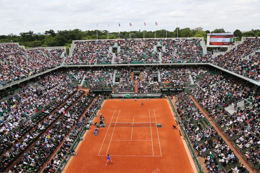 PARIS, FRANCE- MAY 25, 2015: Court Philippe Chatrier at Le Stade Roland Garros during Roland Garros 2015 match in Paris, France