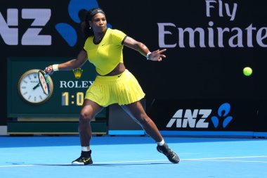 Yirmi bir kez Grand Slam şampiyonu Serena Williams Avustralya Açık 2016 onun çeyrek final maçında sırasında eylem 