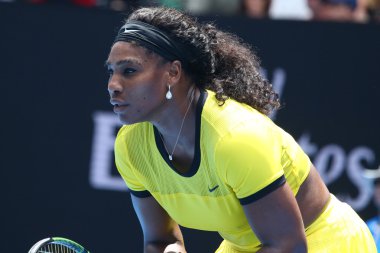 Yirmi bir kez Grand Slam şampiyonu Serena Williams Avustralya Açık 2016 onun çeyrek final maçında sırasında eylem 