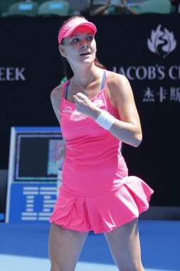  Polonyalı profesyonel tenisçi Agnieszka Radwanska, Avustralya Açık 2016'da oynadığı çeyrek final maçından sonra zaferini kutladı