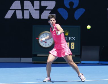  Professional tennis player Carla Suarez Navarro of Spain in action during her quarterfinal match at Australian Open 2016 