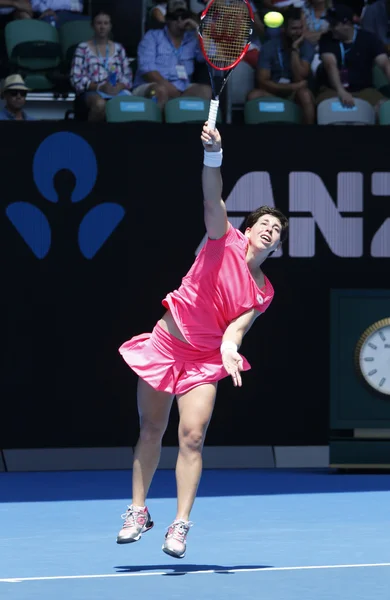 Professional tennis player Carla Suarez Navarro of Spain in action during her quarterfinal match at Australian Open 2016 — стокове фото