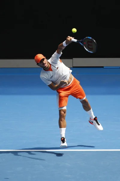 プロテニス選手フェリシアーノ・ロペス(スペイン)が全豪オープン2016でラウンド3の試合中に行動 — ストック写真