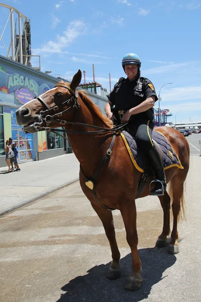 New York Polis Teşkilatı birimi monte polis memuru Brooklyn'de Coney Adası'nda güvenlik sağlama — Stok fotoğraf